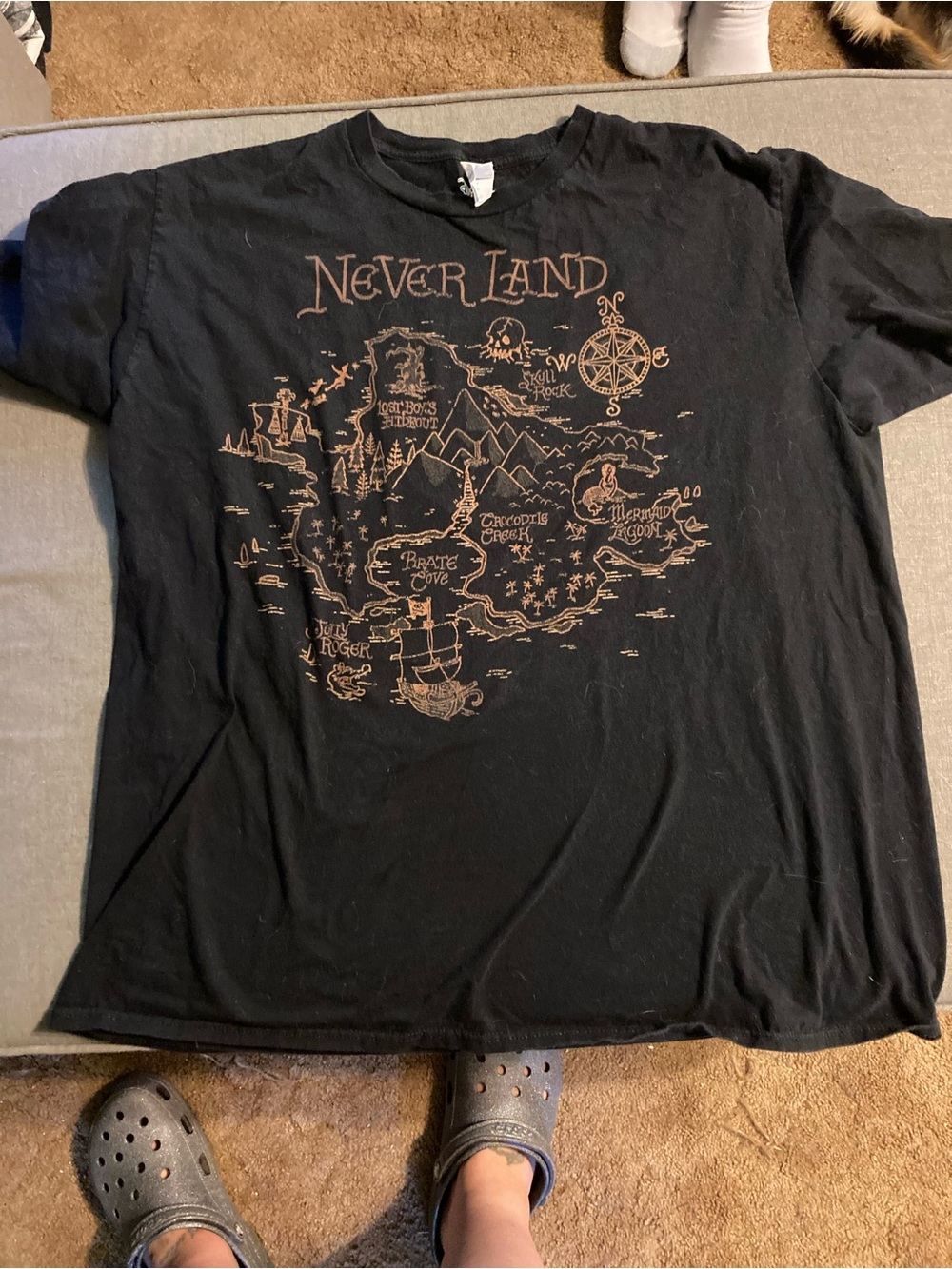 Port and Company Black Tee with Brown Neverland Map Graphic